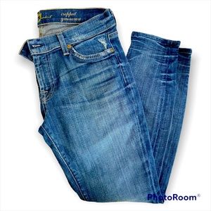 7 For All Mankind Cropped Gwenevere Jeans 29 Dark Wash Distressed Skinny